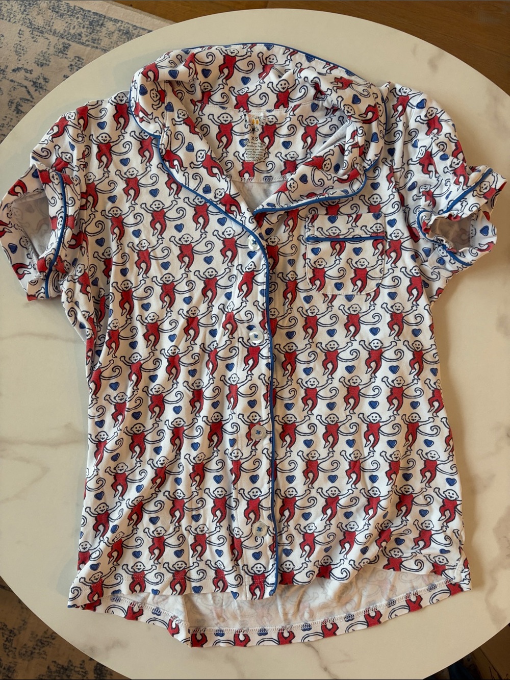 Roller Rabbit White Pajama Set with Red & Blue Monkey Print - Picture 3 of 5